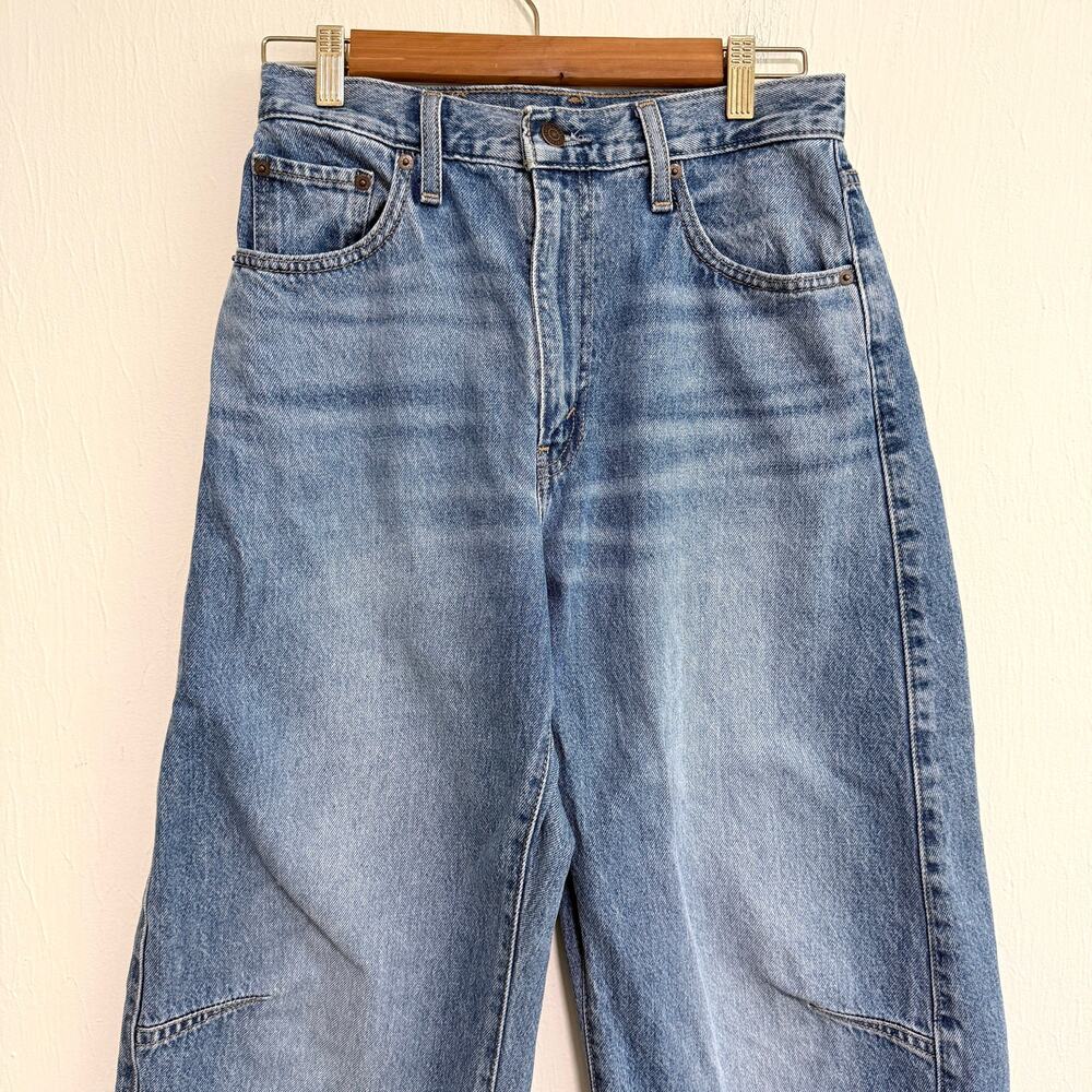 Levi Womens Cinch Barrel Leg Jeans 29 Medium Blue Wash Denim Cotton Zipper Fly - Picture 5 of 12